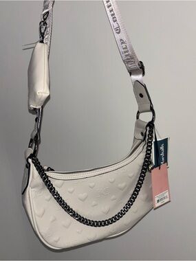 Juicy Couture White Heart-Embossed Shoulder Bag with Black Chain
